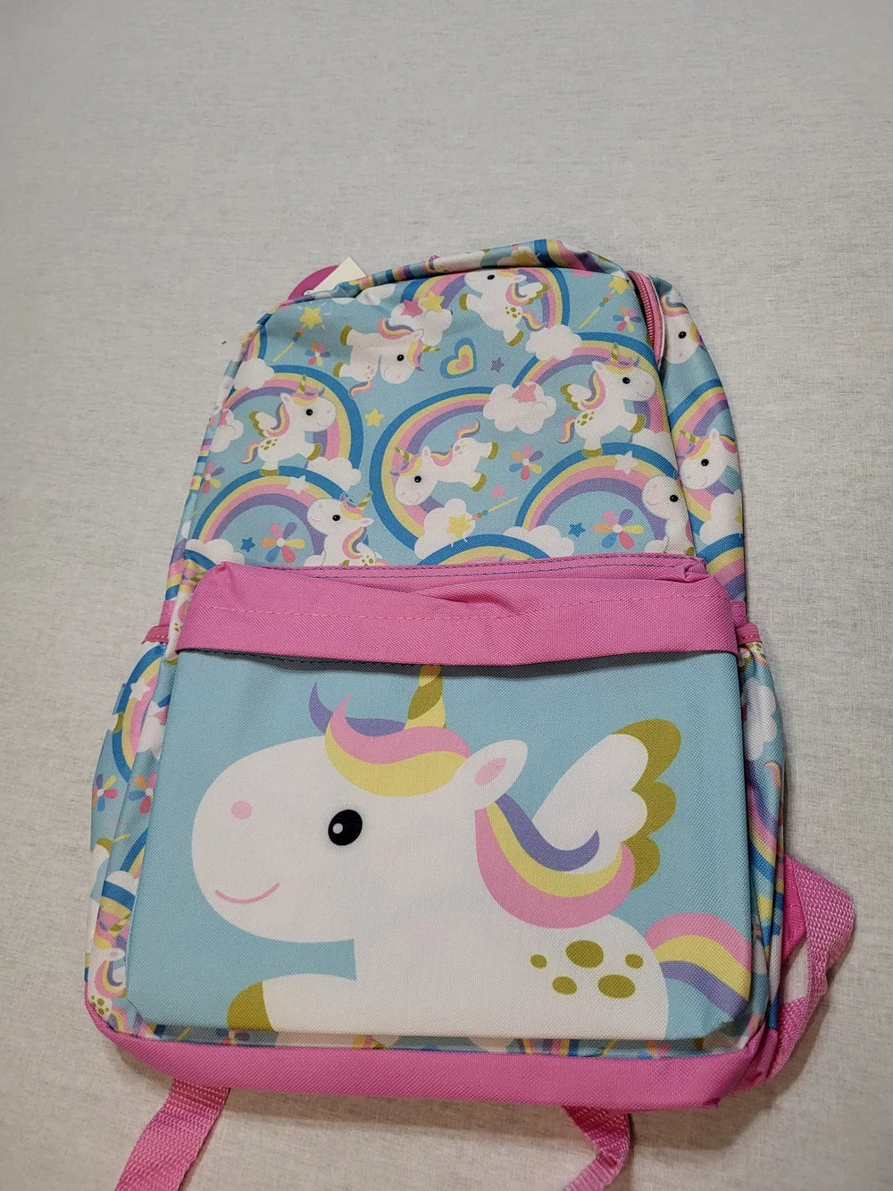 Kids Unicorn Print Backpack - Pink & Light Blue